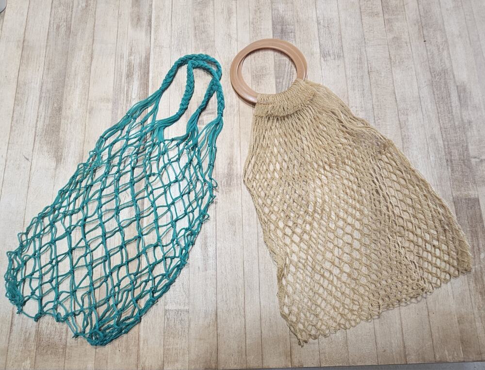 VTG Pair 1970s Mesh Market Bag Grocery Tote Plastic Material w/Plastic Handle